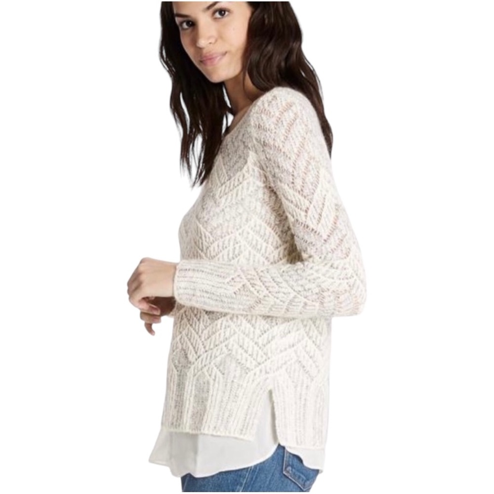Lucky Brand Split Back Crochet Knit Layered Sweater XS New with tags